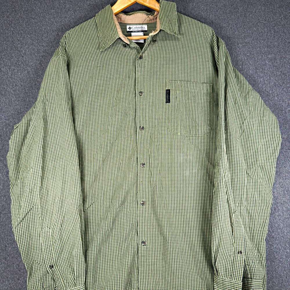 Columbia Mens XLT Green Plaid Long Sleeve Button Up Shirt XL Tall Pocket READ